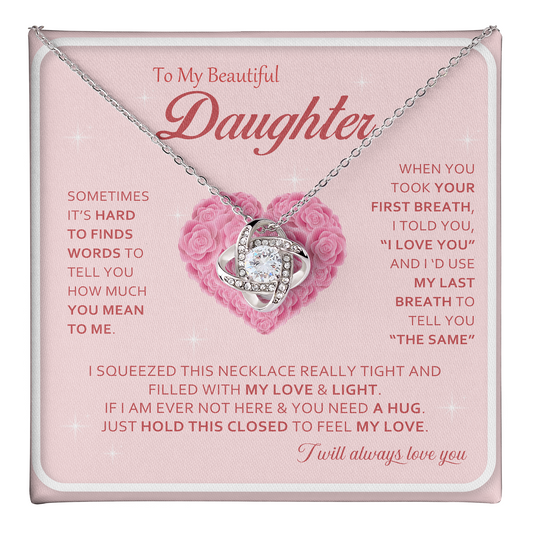 Sparklezza Pendant Necklace (Love Knot) - 14K White Gold - Heart theme - Gifts for Daughter