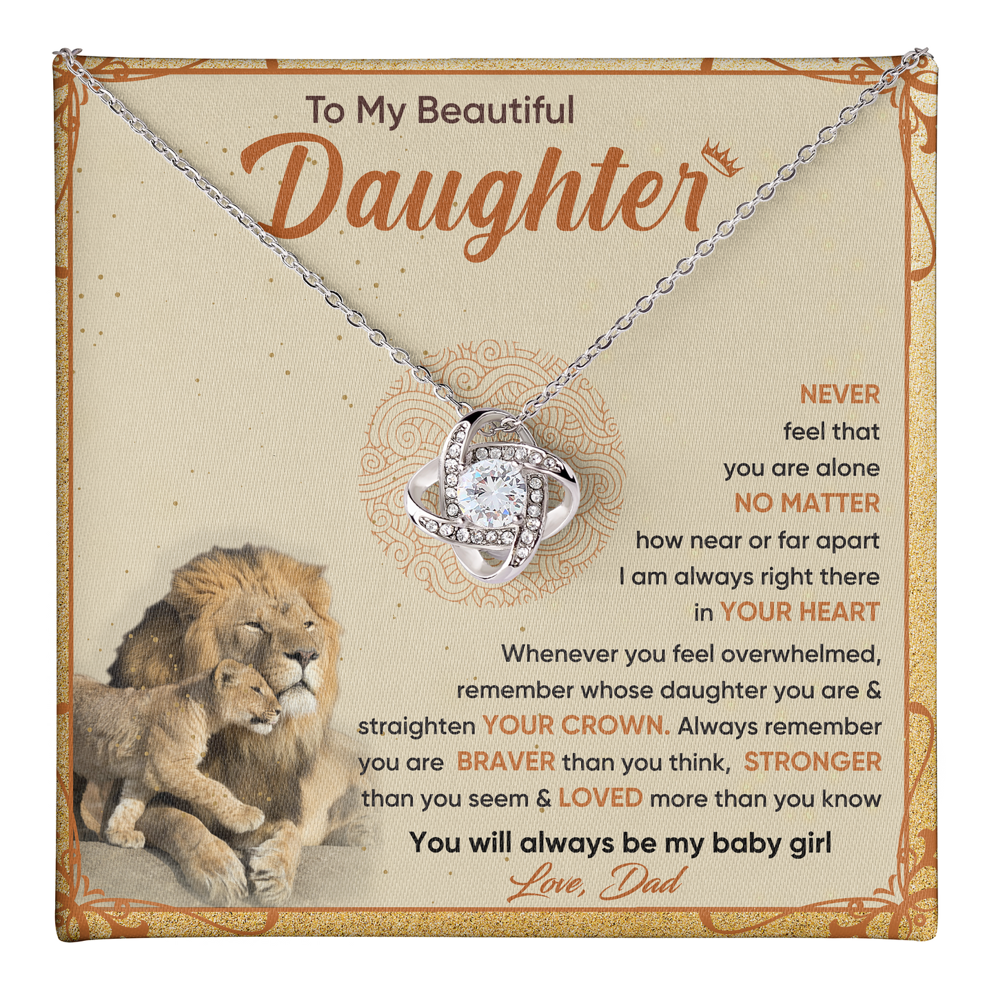 Sparklezza Pendant Necklace (Love Knot) - 14K White Gold - Lion Pride theme - Gifts for Daughter