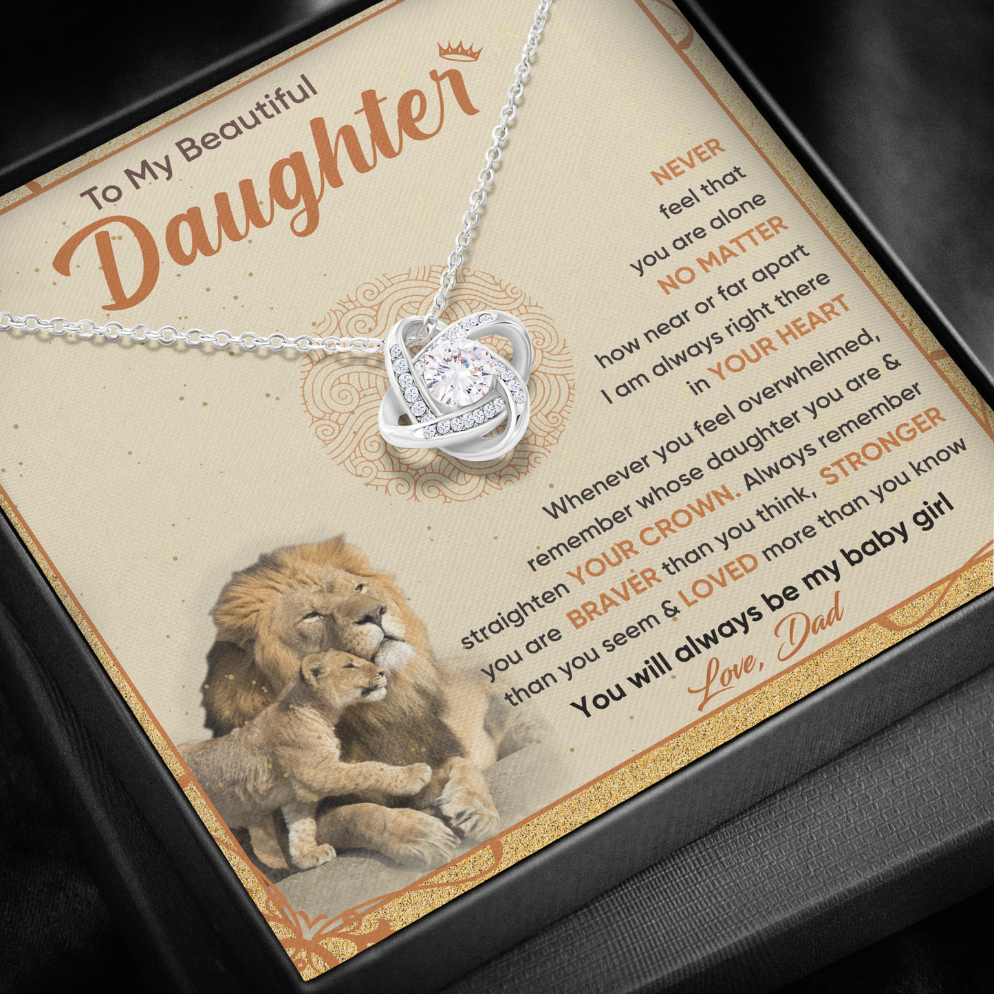 Sparklezza Pendant Necklace (Love Knot) - 14K White Gold - Lion Pride theme - Gifts for Daughter