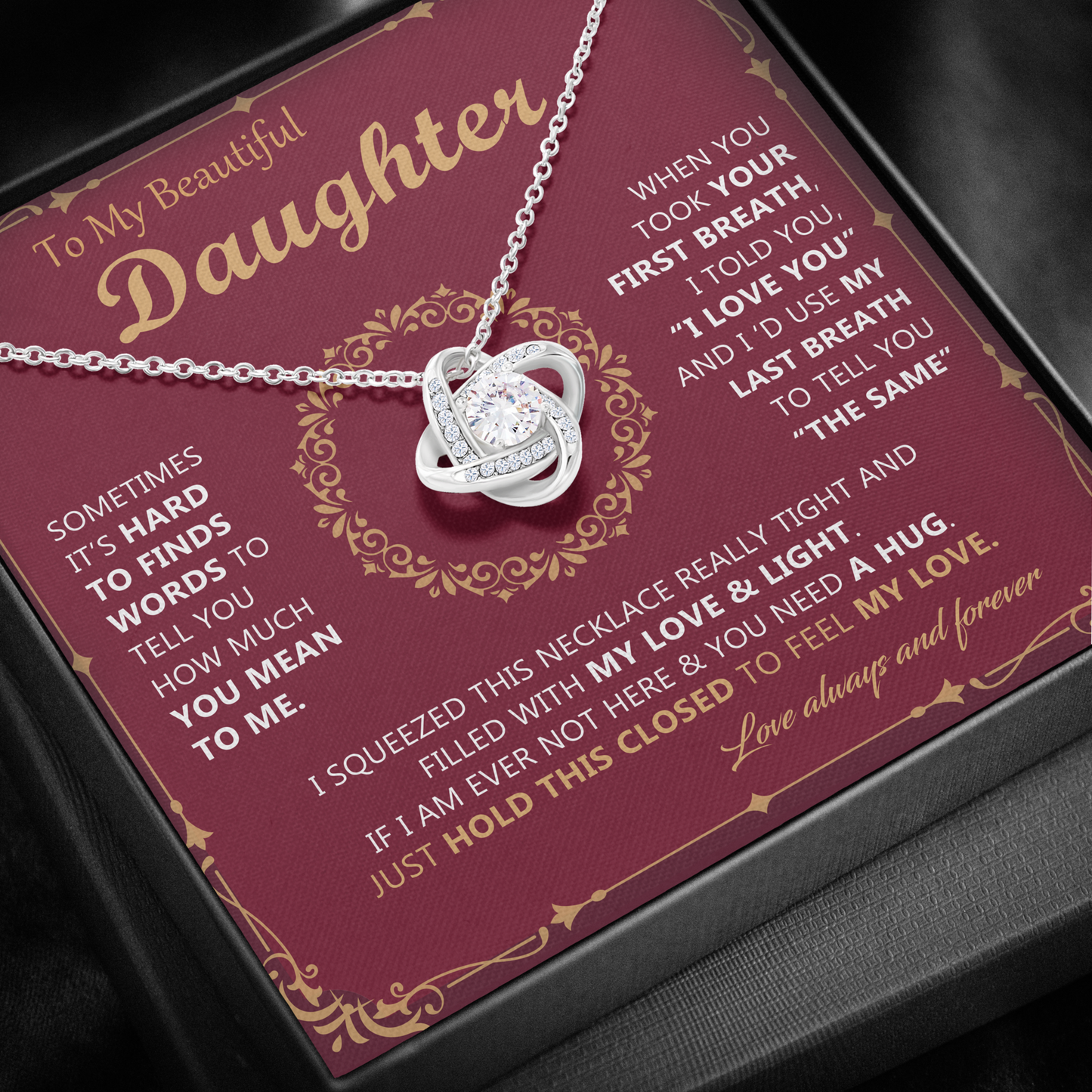 Sparklezza Pendant Necklace (Love Knot) - 14K White Gold - Crimson Red theme - Gifts for Daughter