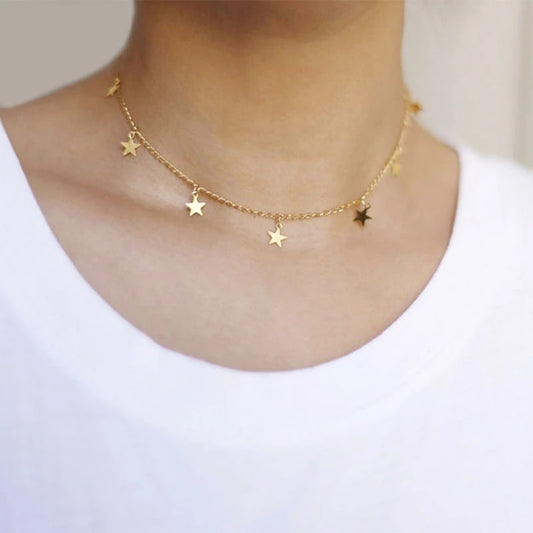 One Piece Stainless Steel 7 Stars Necklace For Women Girl 40cm Length Clavicle Chain Chokers  Femme Collar Jewelry Gift