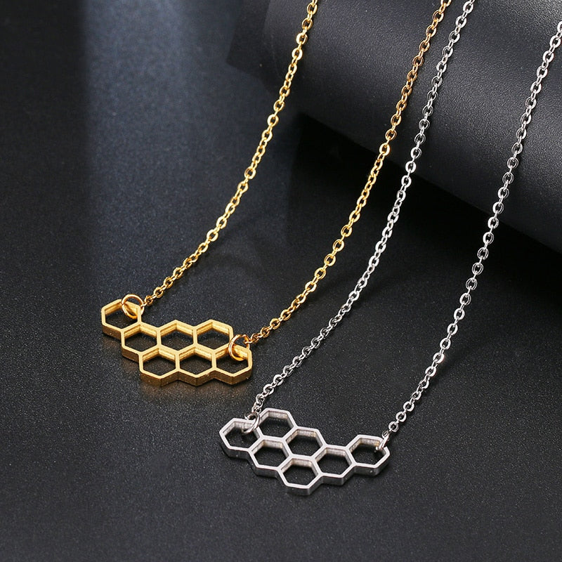 Stainless Steel Necklace For Women Lover's Heart Honeycomb Bee Animal Pendant Choker Necklace Jewelry Party Prom Gift