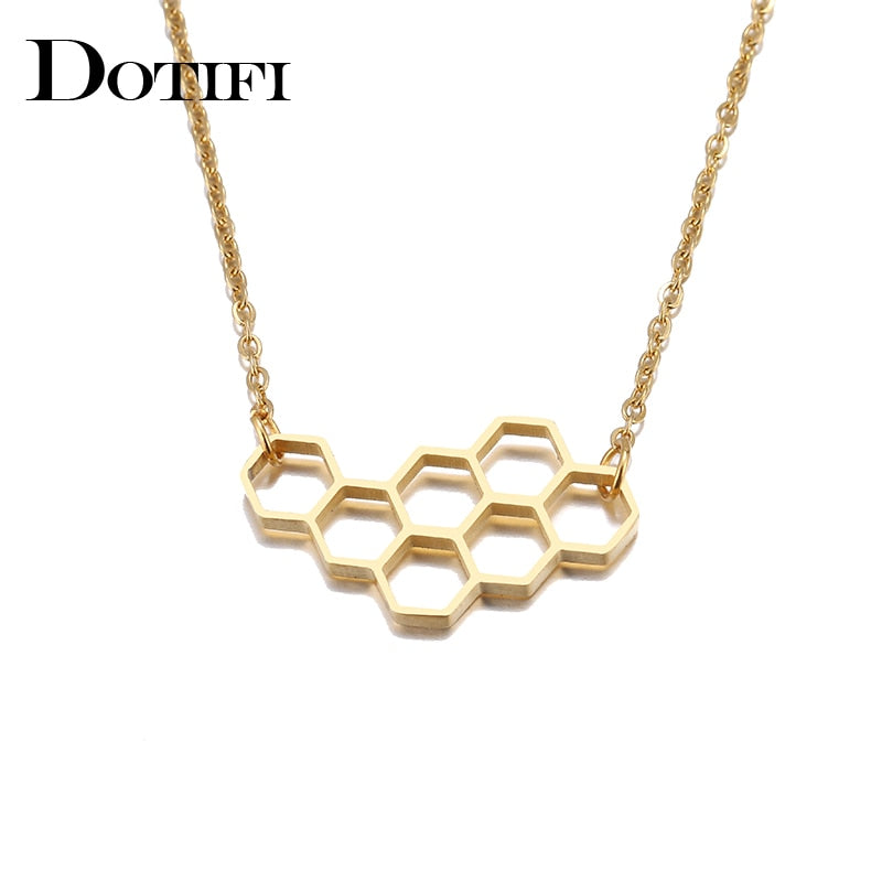 Stainless Steel Necklace For Women Lover's Heart Honeycomb Bee Animal Pendant Choker Necklace Jewelry Party Prom Gift