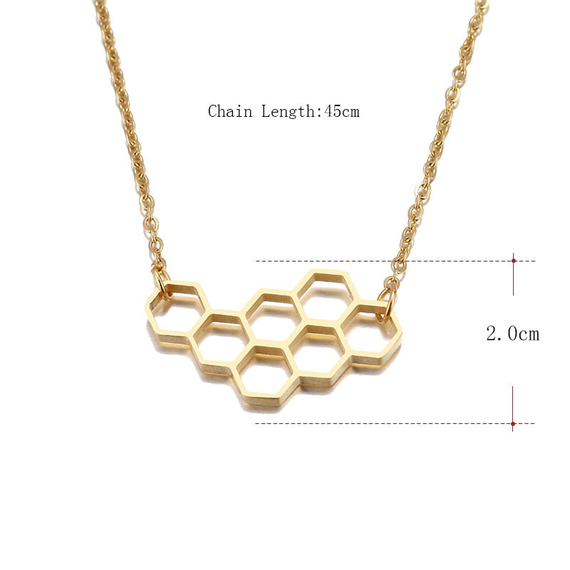 Stainless Steel Necklace For Women Lover's Heart Honeycomb Bee Animal Pendant Choker Necklace Jewelry Party Prom Gift