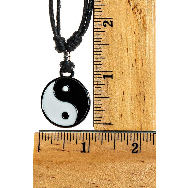 Yin Yang Pendant on Adjustable Black Leather Rope Cord Necklace