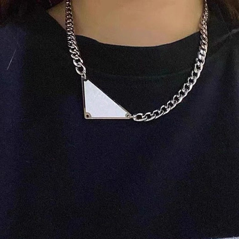 Inverted Triangle Necklace Metal Label Pendant Street Men And Women With Collarbone Chain Hip-Hop Temperament Choker Collar 2021