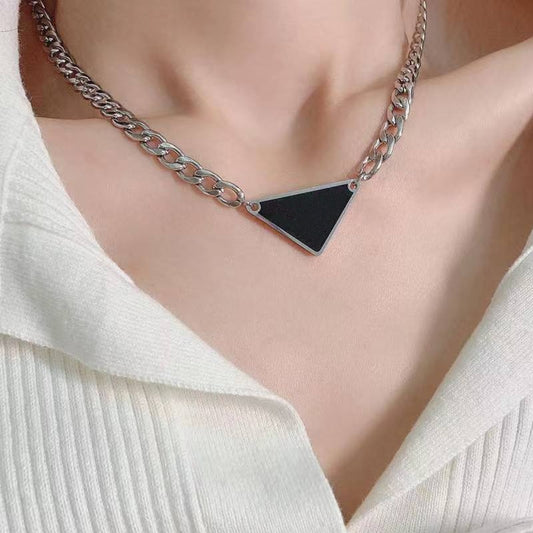 Inverted Triangle Necklace Metal Label Pendant Street Men And Women With Collarbone Chain Hip-Hop Temperament Choker Collar 2021