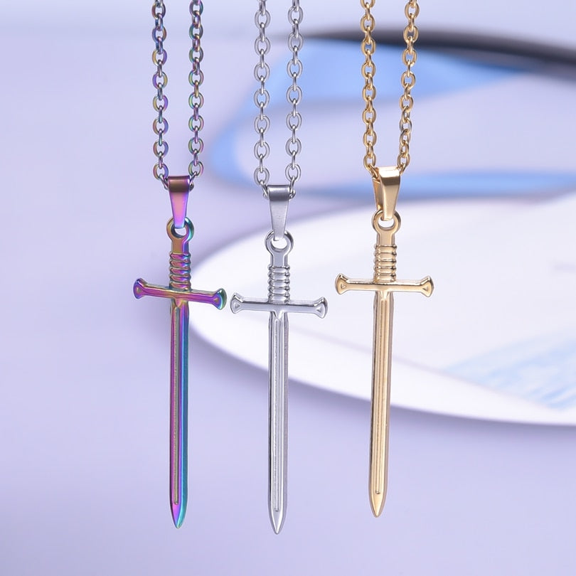 The Sword Pendants Chain Neck Jewelry Stainless Steel Necklace For Women/Men Charm Gothic Collar Steam Punk Accessories Chokers